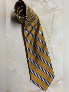 New Brooks Brothers Makers Gold Blue Striped Repp Silk Necktie Made in USA NWT